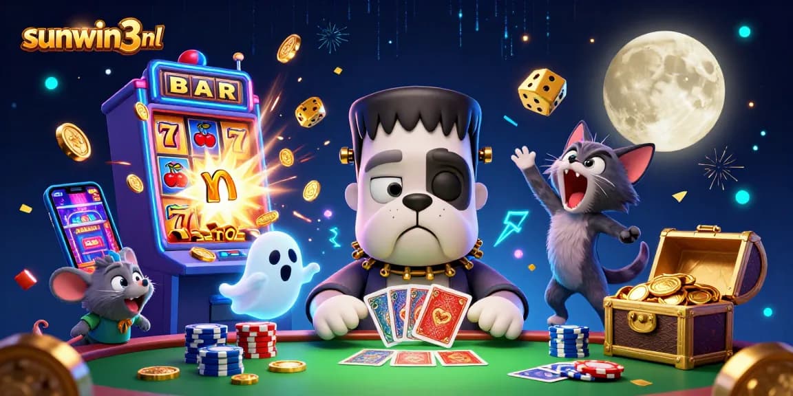 Engage in thrilling games at sunwin3 nl with a fun-filled casino scene featuring animated characters and jackpot excitement.