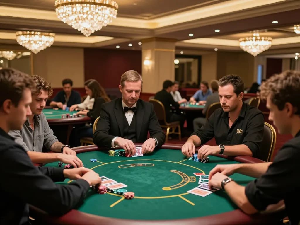 Experience hitclub excitement at the poker table with players betting in a luxurious casino.