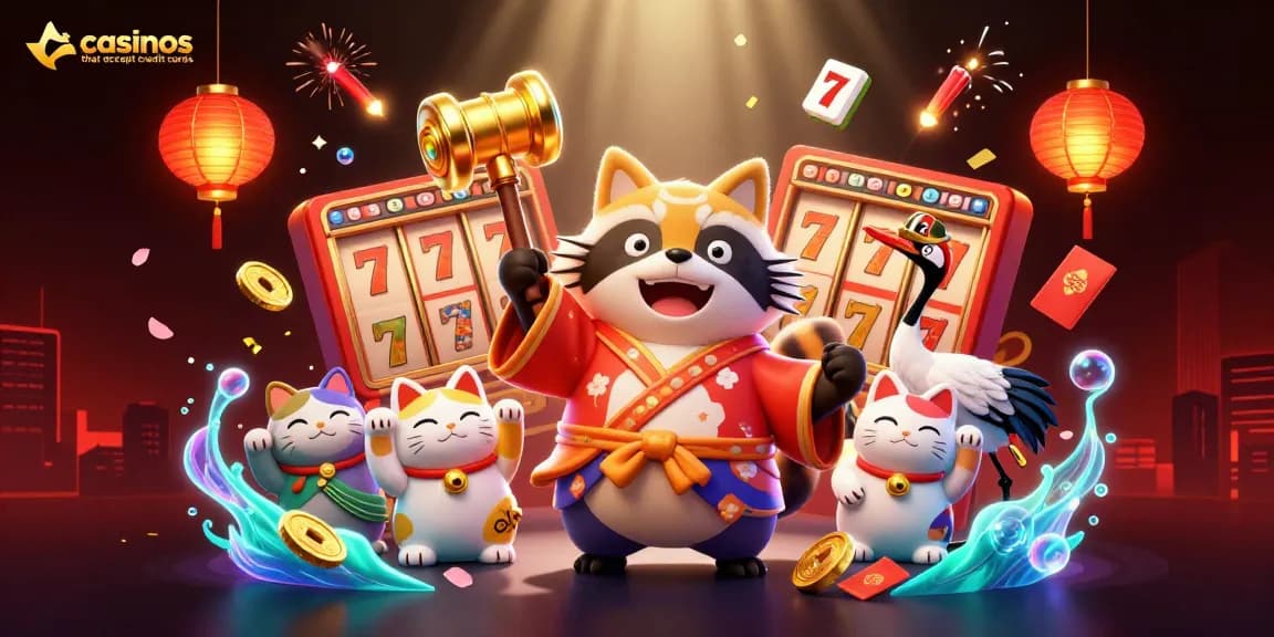 Engage with exciting casinos that accept credit cards, featuring lively 3D characters, slots, and festive elements.