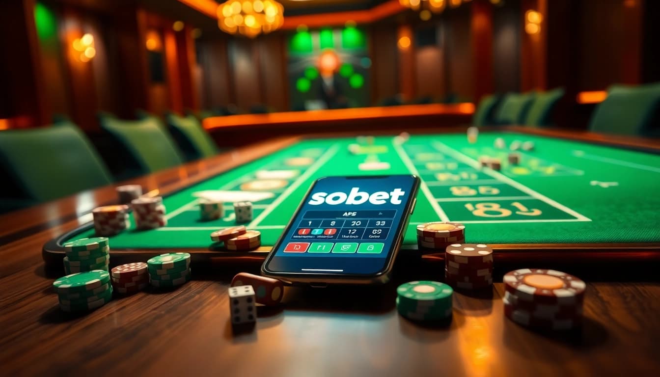 Experience sbobet online betting with vibrant chips and a sleek app display.