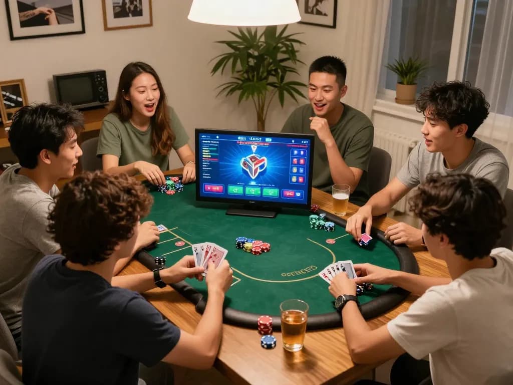 Kuwin players enjoying an engaging online poker night with friends, showcasing excitement and strategy.