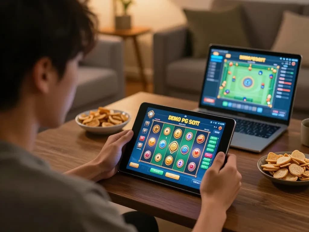 Terlibat dalam permainan Demo Slot PG Soft Mahjong di rumah, dengan pemain yang fokus dan santai.