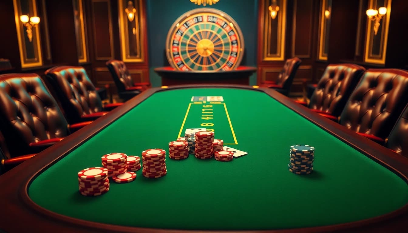 Experience the excitement of 5z777 at a luxurious poker table with vibrant chips.