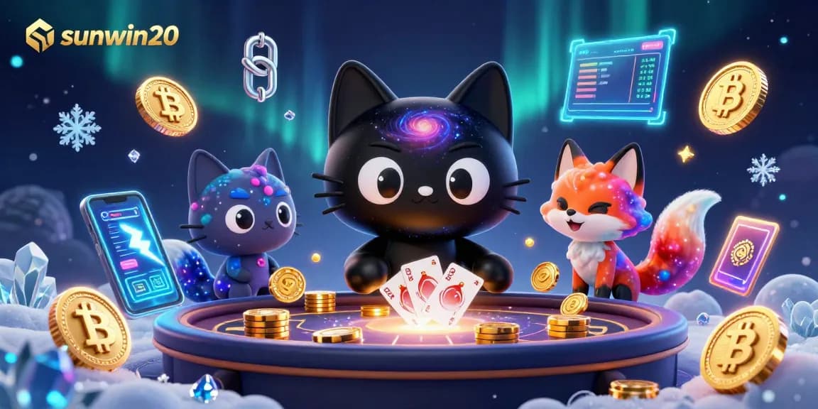 Spin to win at sunwin20 with a vibrant cosmic casino scene featuring a cat and fox.