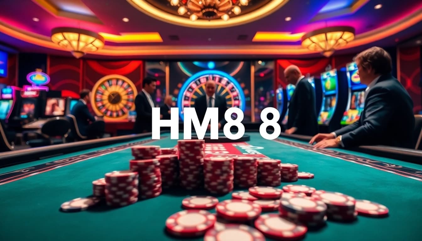 Experience high-stakes gaming at HM88 with vibrant poker tables and exciting casino visuals.