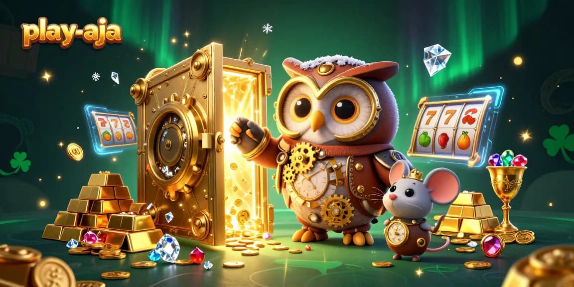 Engage with play-aja's vibrant casino world featuring a time-traveler owl and treasure galore.