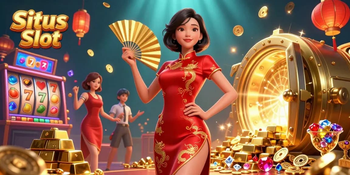 Engage with Situs Slot featuring vibrant reels and colorful symbols, showcasing a luxurious casino scene.