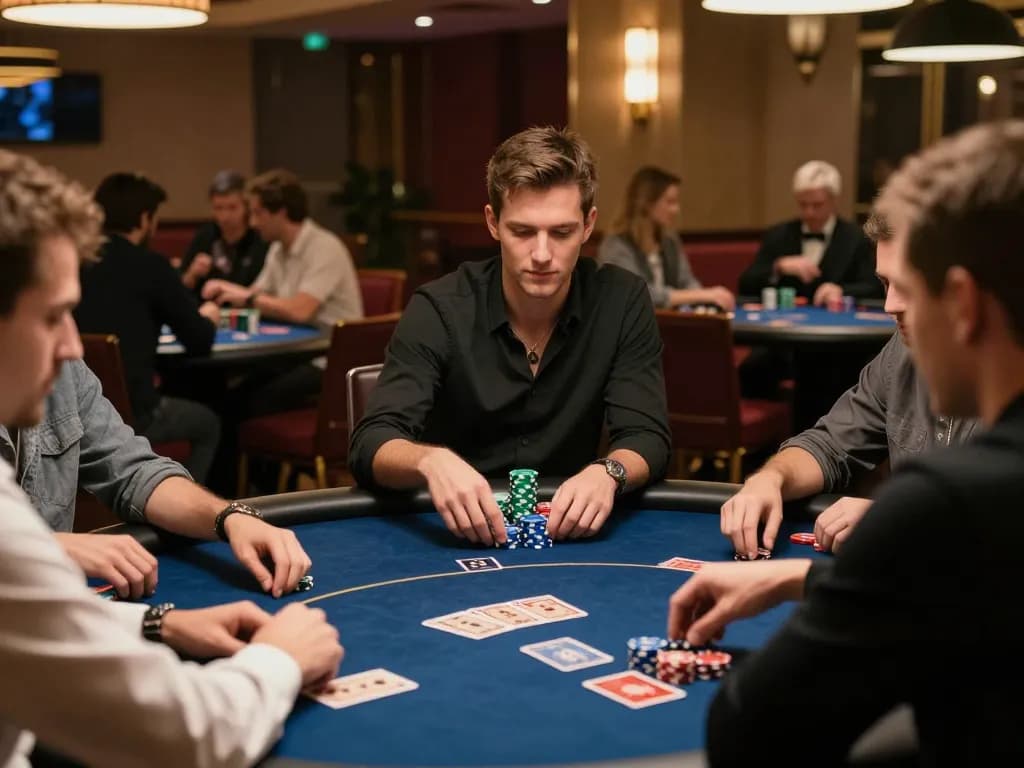 tr88 poker players making strategic bets in an upscale casino atmosphere