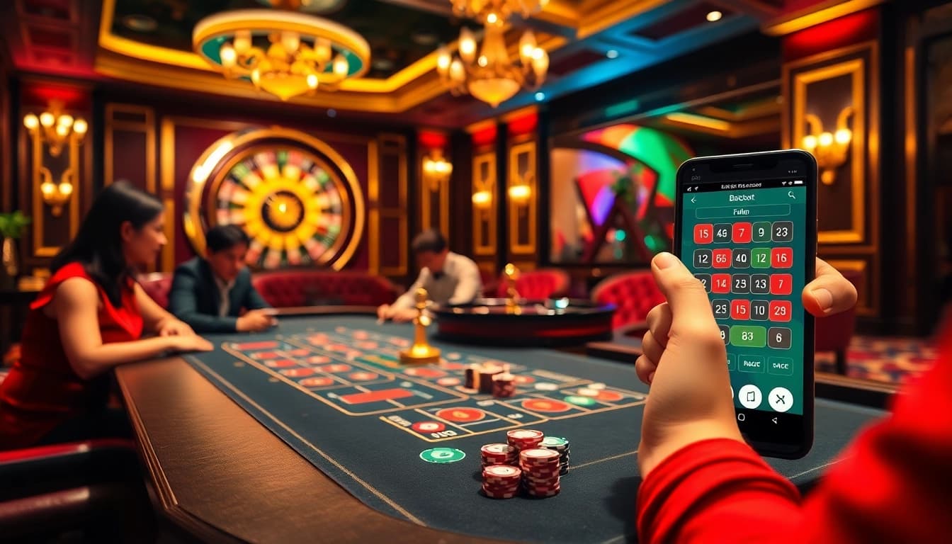 Players enjoy Baccarat at an elegant casino table featuring bem88i.com’s vibrant gambling interface.