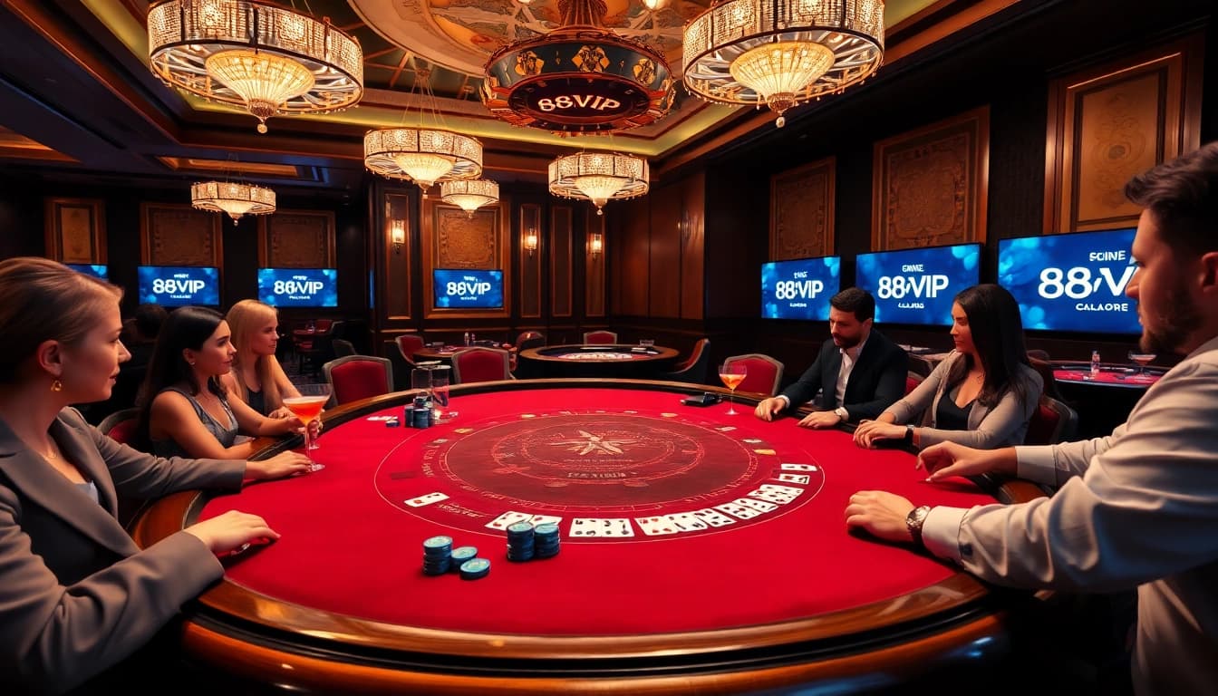 68VIP players enjoying an exhilarating blackjack game at a luxurious casino table.