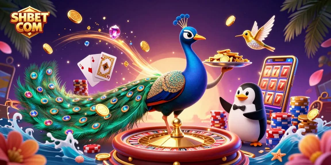 Win big at SHBET COM with an energetic casino illustration featuring fabulous gaming elements.