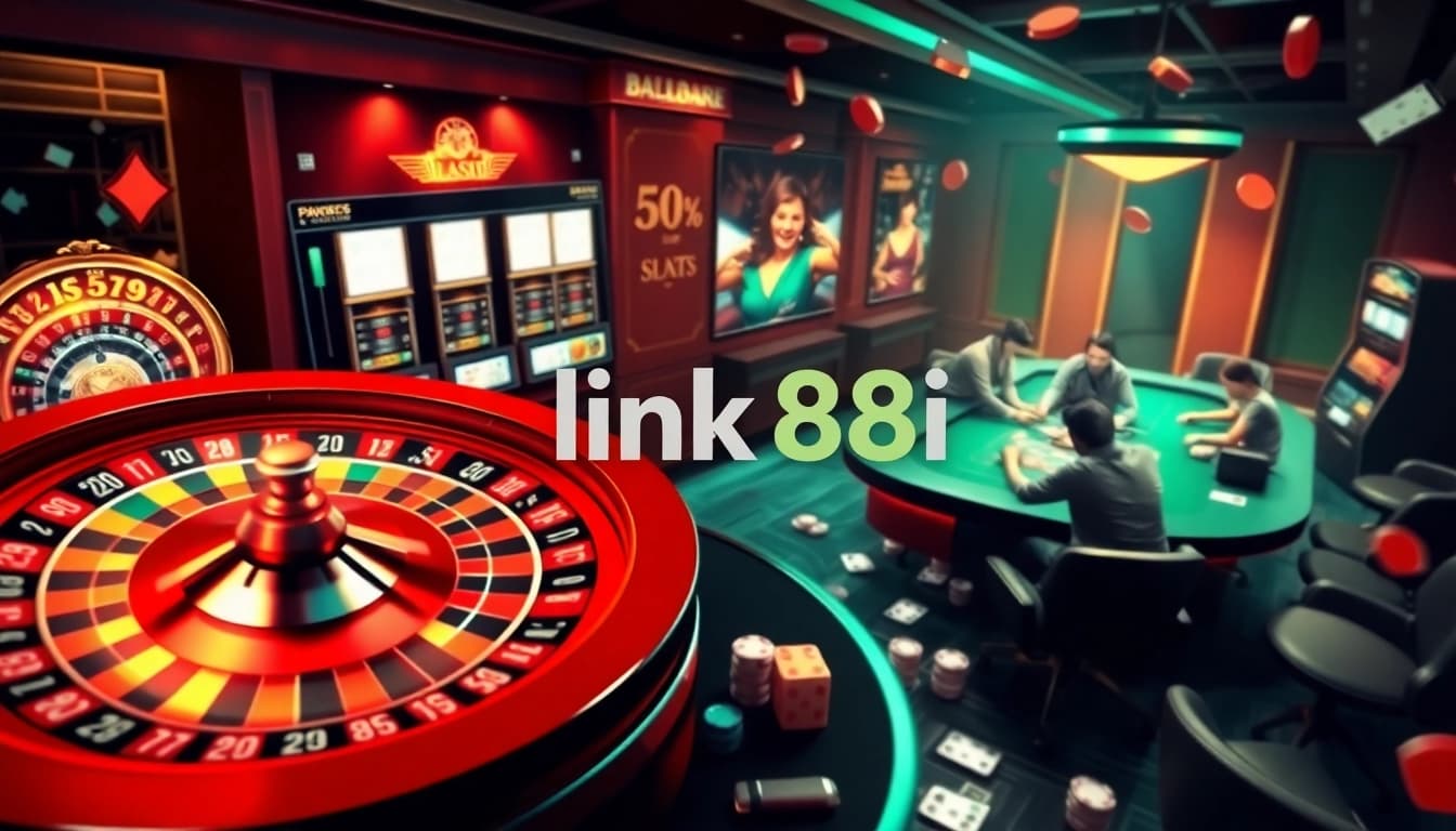 Experience the excitement of online gambling with link 88i at a vibrant casino interface featuring dynamic roulette and slot machines.