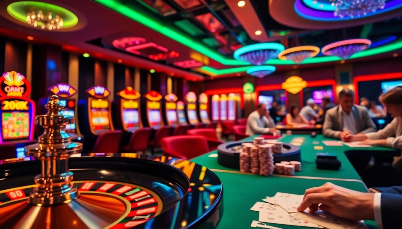 Experience the thrill at nhà cái jun88 with vibrant casino activities, including roulette and slot machines.