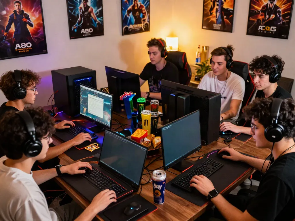 Engaged gamers enjoying A80 platform in a lively, inviting gaming room setting