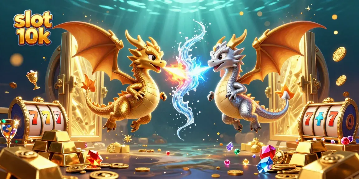 Engage with exciting slot 10k gameplay featuring twin dragons and dynamic treasures in a vibrant casino scene.
