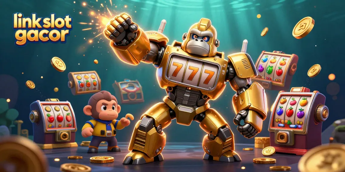 Experience thrilling gaming with link slot gacor featuring a dynamic scene of winning slot machines and cartoon characters.