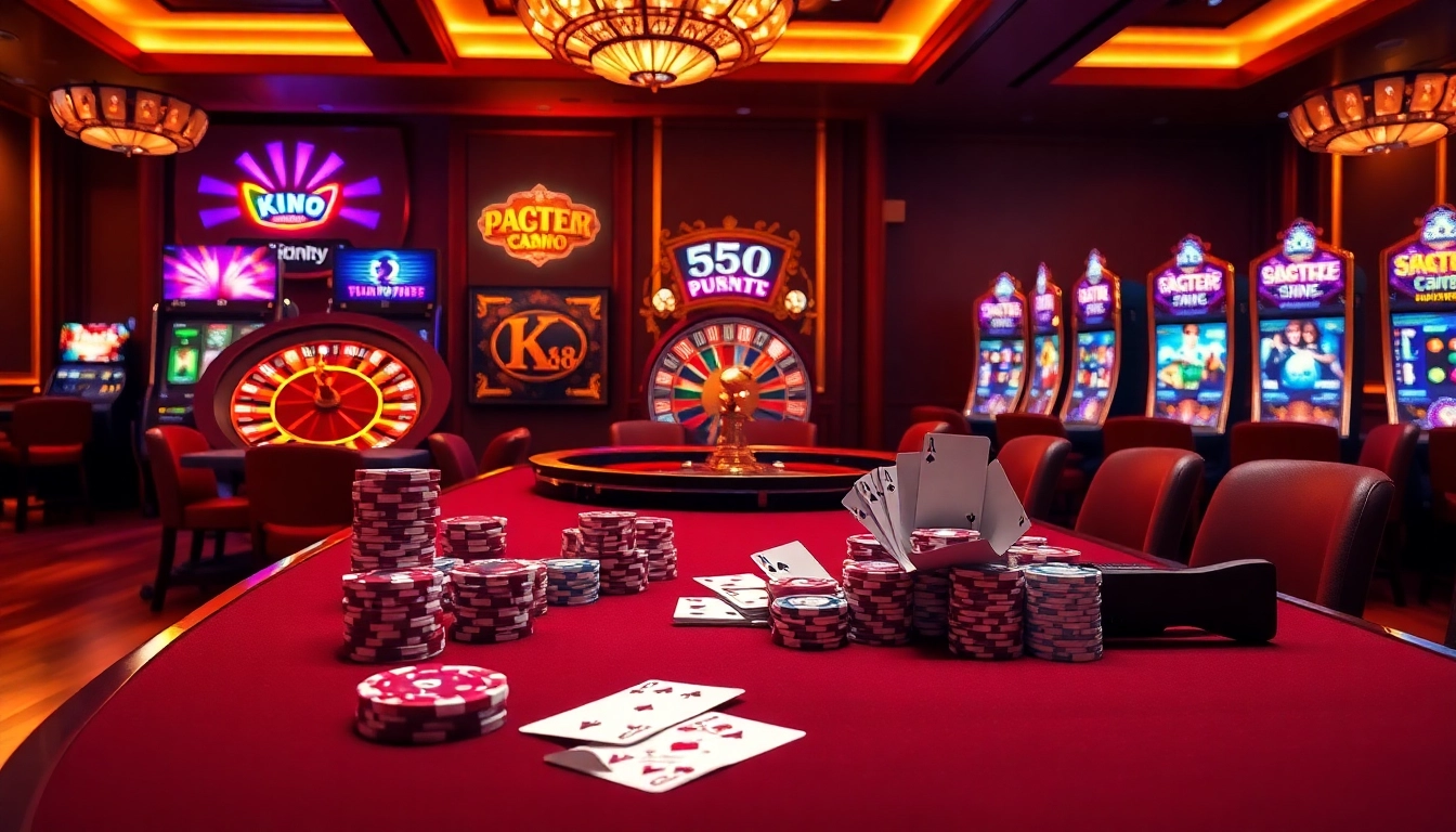 Exciting gaming action at XX 88 casino, showcasing vibrant poker chips and a roulette wheel.
