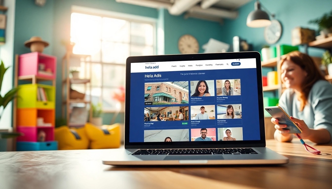 Engaging representation of Hela Add's vibrant online marketplace with diverse listings and happy users.