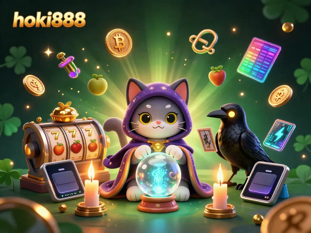 Menangkan jackpot dengan hoki888, permainan slot menyenangkan yang dipenuhi simbol dan karakter misterius.