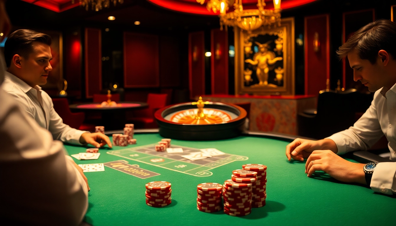 Engaging casino players enjoying a game of porn games at an elegant poker table.