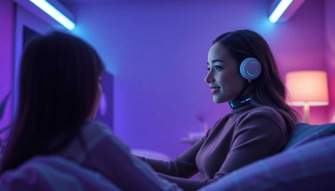 Engaging AI sex chat interaction in a cozy virtual environment.