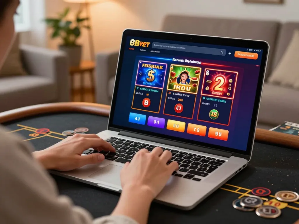 Bbet gaming interface on laptop as a player places a bet from home