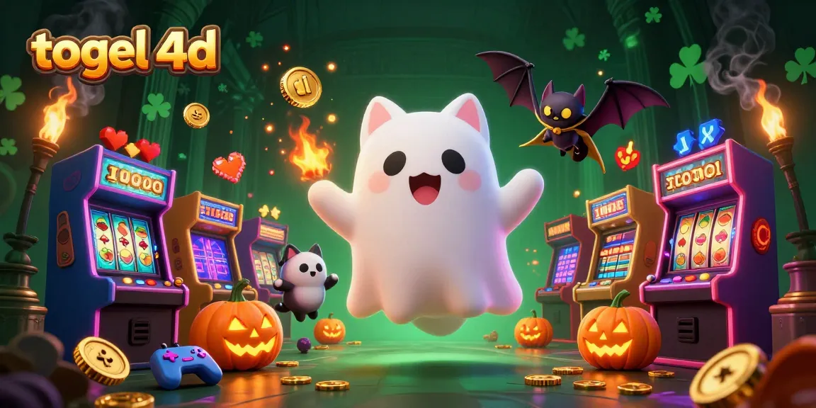 Engage with the exciting game of togel 4d amid a vibrant haunted casino and playful characters.