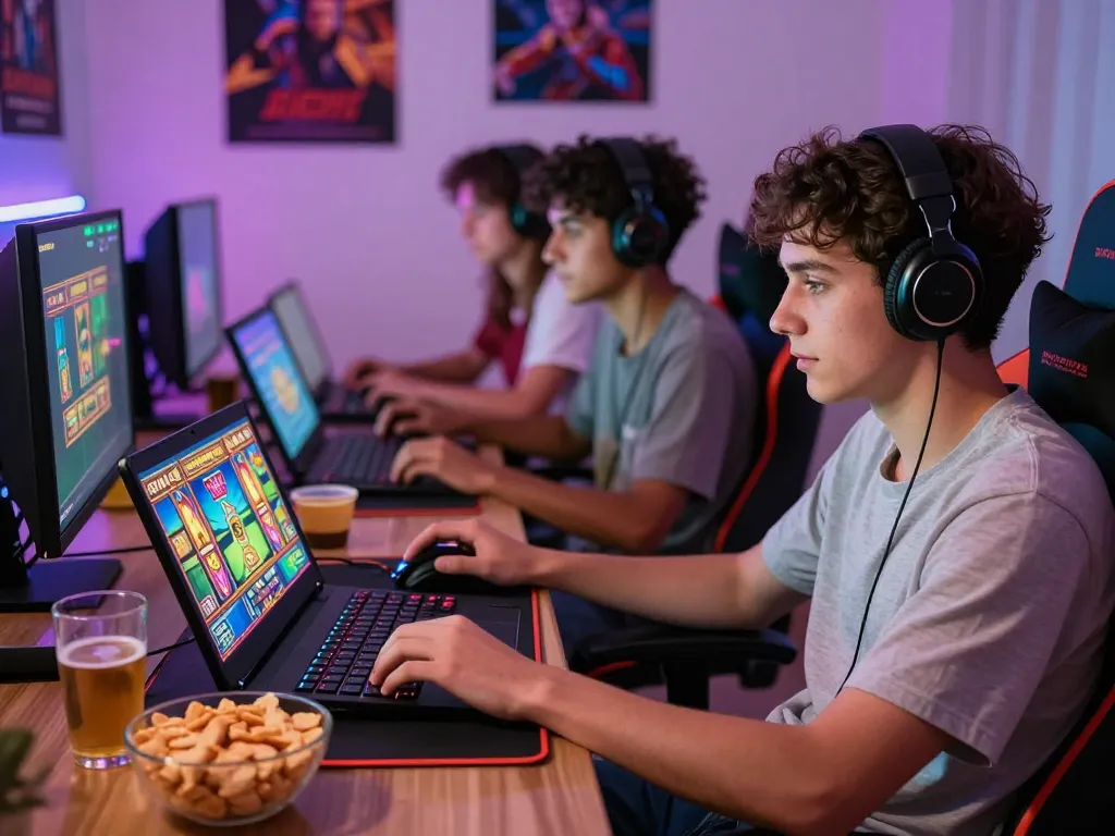 Excited players enjoying Zeus138 online slot games in a cozy gaming environment
