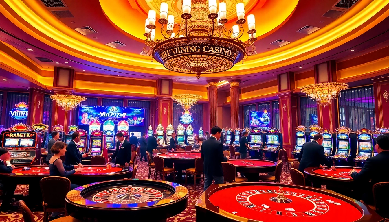 Players enjoying winning moments at Vin777 casino tables, showcasing a vibrant gaming atmosphere.