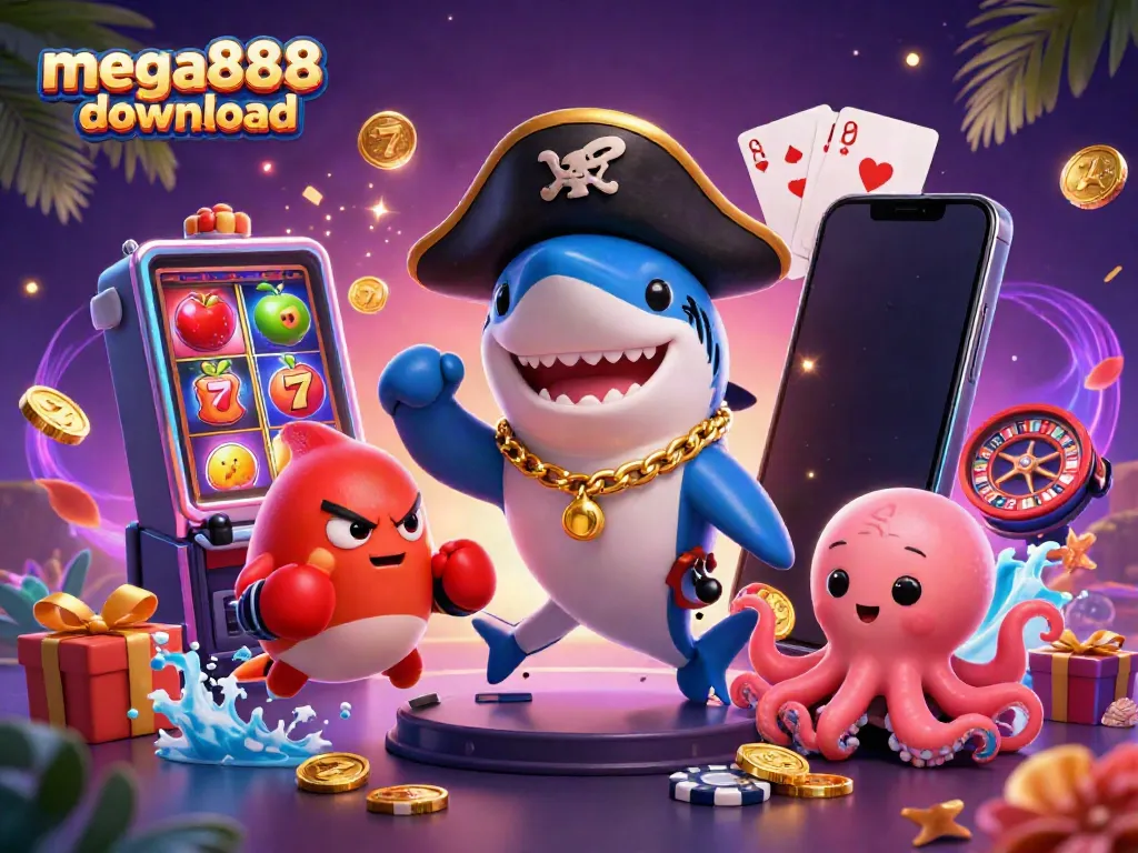 Experience the thrill of mega888 download with playful characters and exciting slot game visuals.