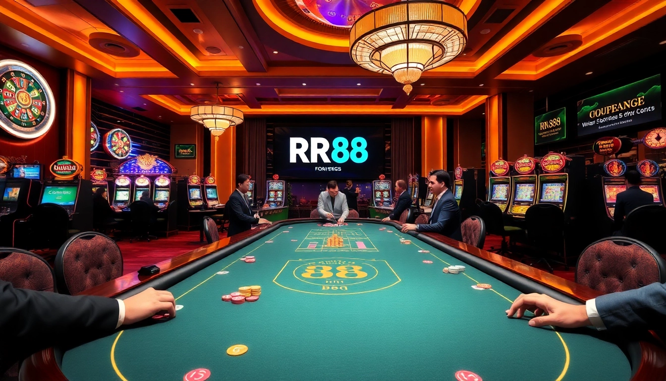 Experience the thrilling ambiance of RR88 casino with vibrant games and luxurious atmosphere.