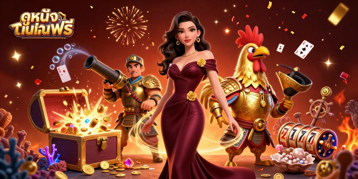 Engage with exciting ดูหนังออนไลน์ฟรี as celebration confetti rains down in a vibrant casino scene.