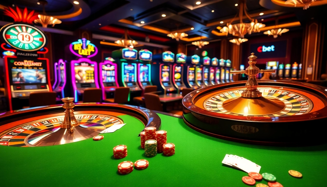 Experience the thrill of gambling at c168bet with a luxurious casino setting featuring poker chips and a roulette wheel.