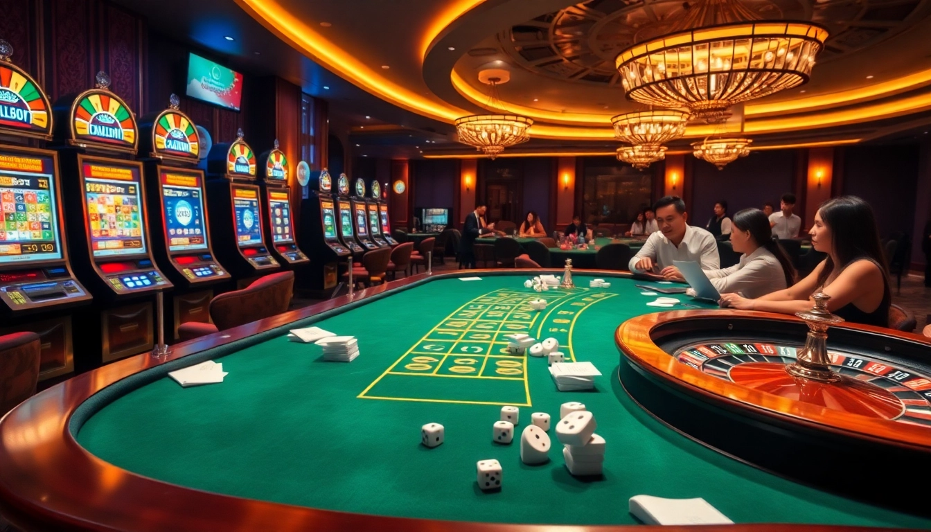 Experience the thrill of qqmacan with vibrant slot machines and a luxurious casino atmosphere.