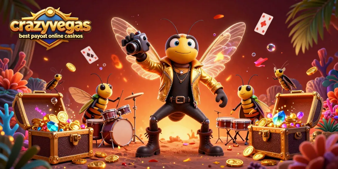 Experience the excitement of the crazyvegas best payout online casinos with a vibrant rock star performance surrounded by treasure!