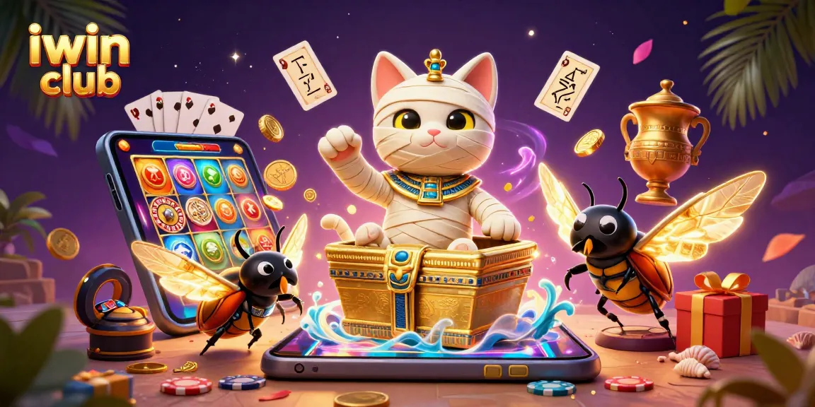 Win big at iwin club with thrilling games and vibrant casino atmosphere in an illustrated scene