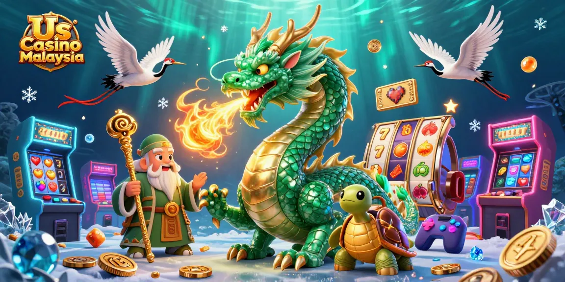 Engage in thrilling gameplay at Us Casino Malaysia with a stunning dragon and lucky symbols.