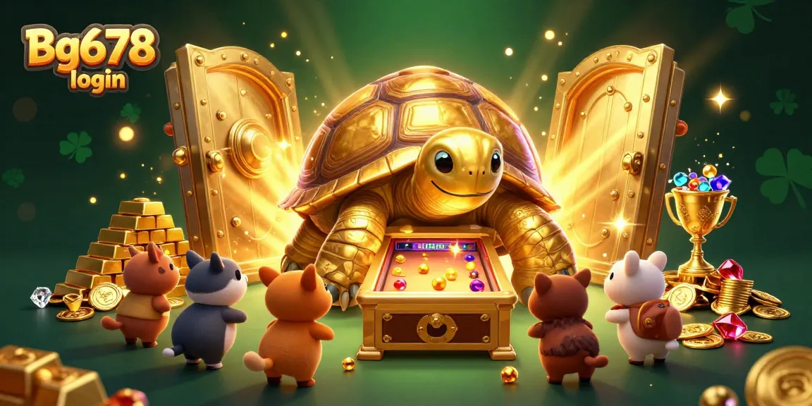 Play exciting games at Bg678 login with a colossal golden tortoise and vibrant treasures.