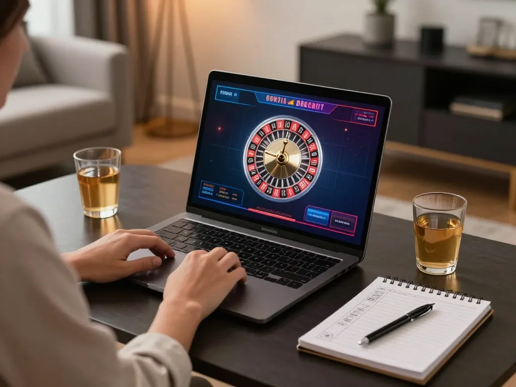 Tg88 chính thức online gaming experience with live dealer roulette on a stylish laptop.