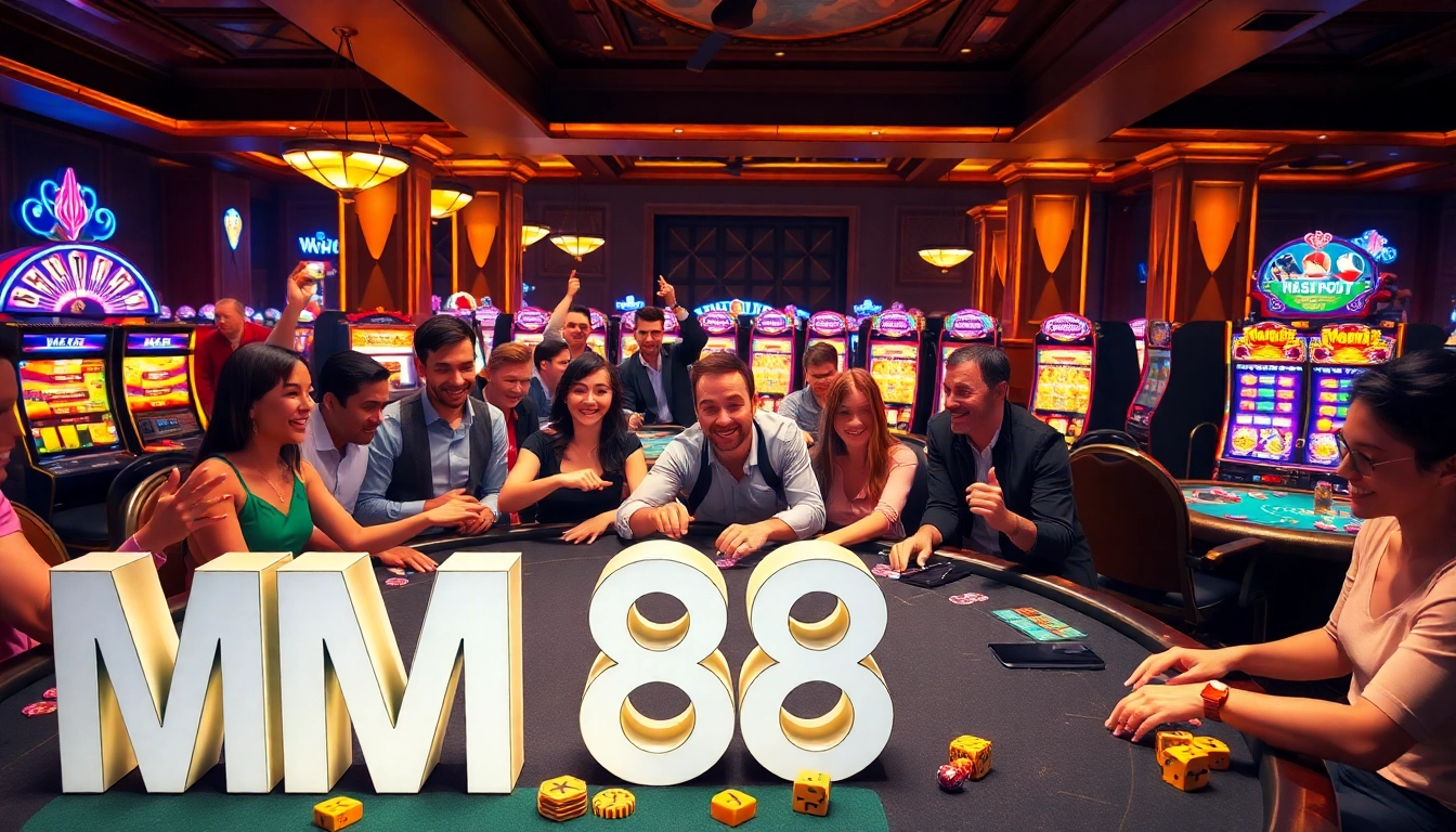 Exciting casino atmosphere showcasing gameplay at MM 88, with vibrant tables and engaging players.
