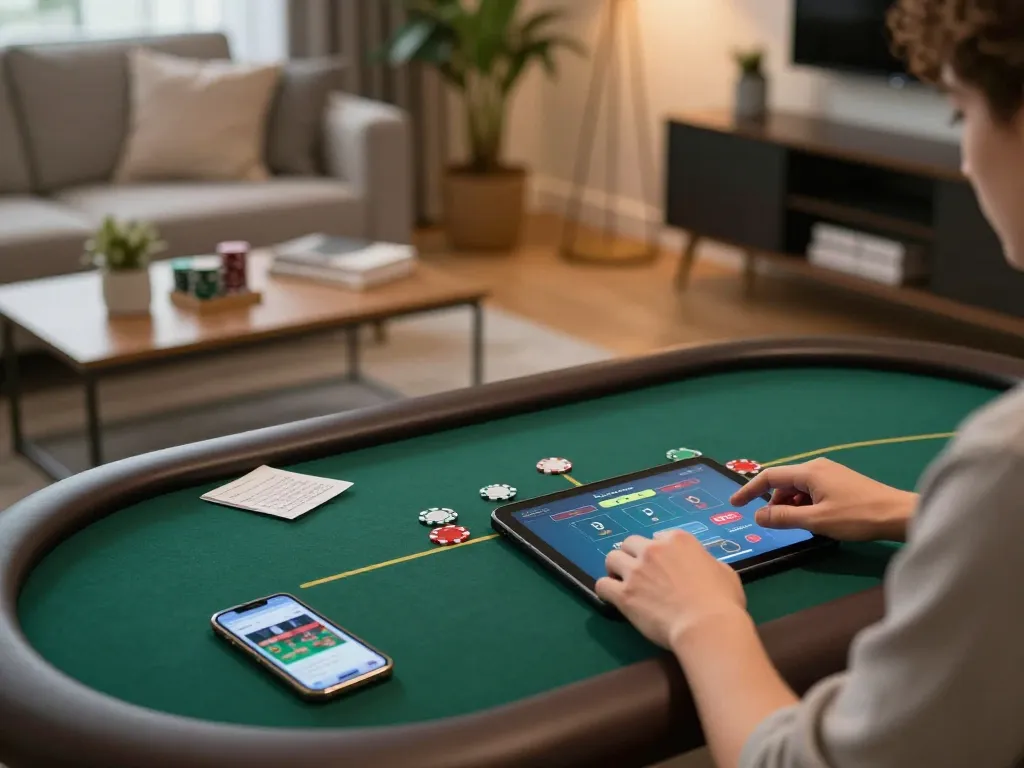 Player enjoying poker on dn88 online casino, showcasing a cozy gaming environment with strategic elements