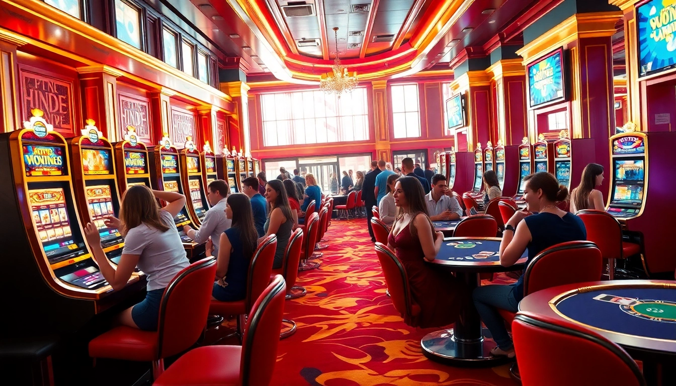 Players enjoying casino online games in a vibrant atmosphere with exciting decor.