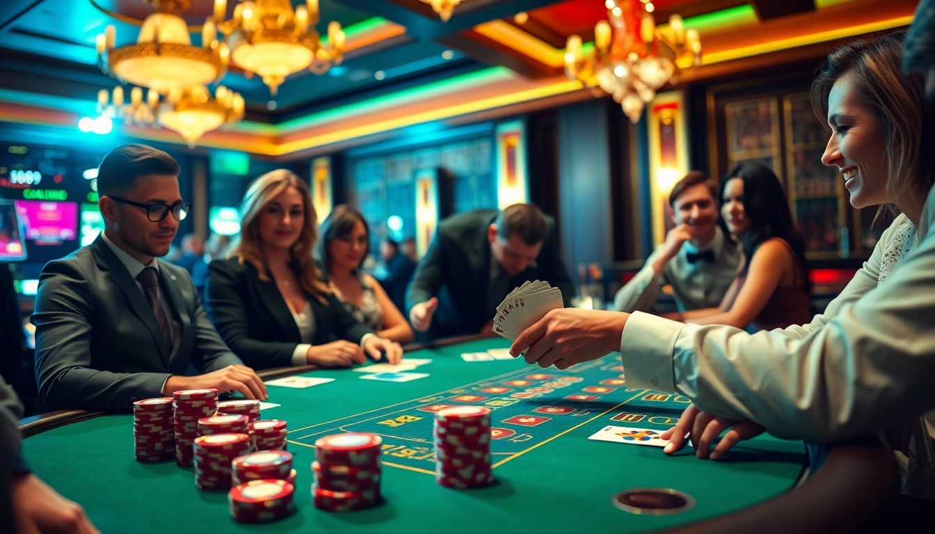 Players enjoying a thrilling game at a Blackjack Casino table with an expert dealer.