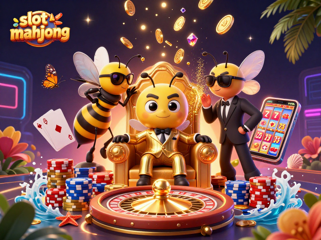 Experience the thrill of slot mahjong with vibrant casino elements and animated characters.