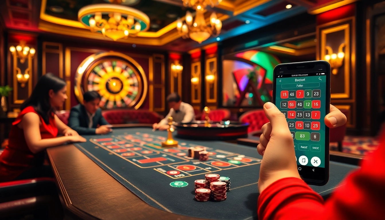 Players enjoy Baccarat at an elegant casino table featuring bem88i.com’s vibrant gambling interface.