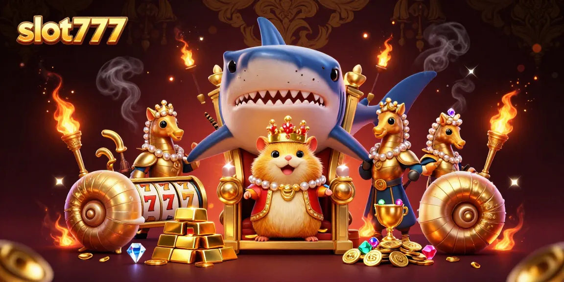 Encounter thrilling slot777 excitement with a golden hamster king and treasure in a dynamic scene.