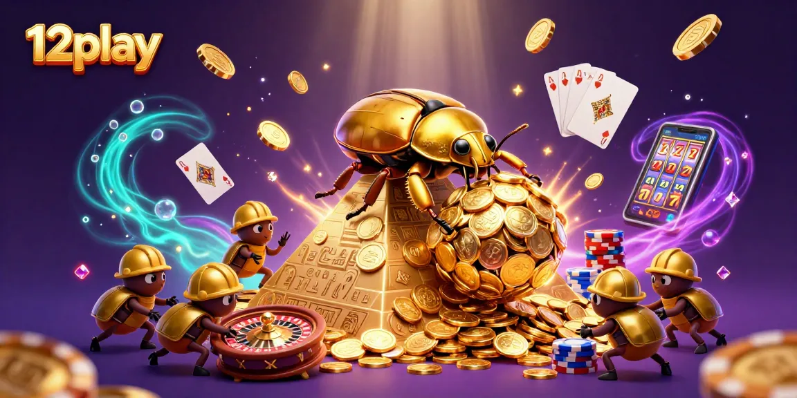 Experience the thrill of 12play with golden coin symbolism and luxurious casino elements in 3D illustration.