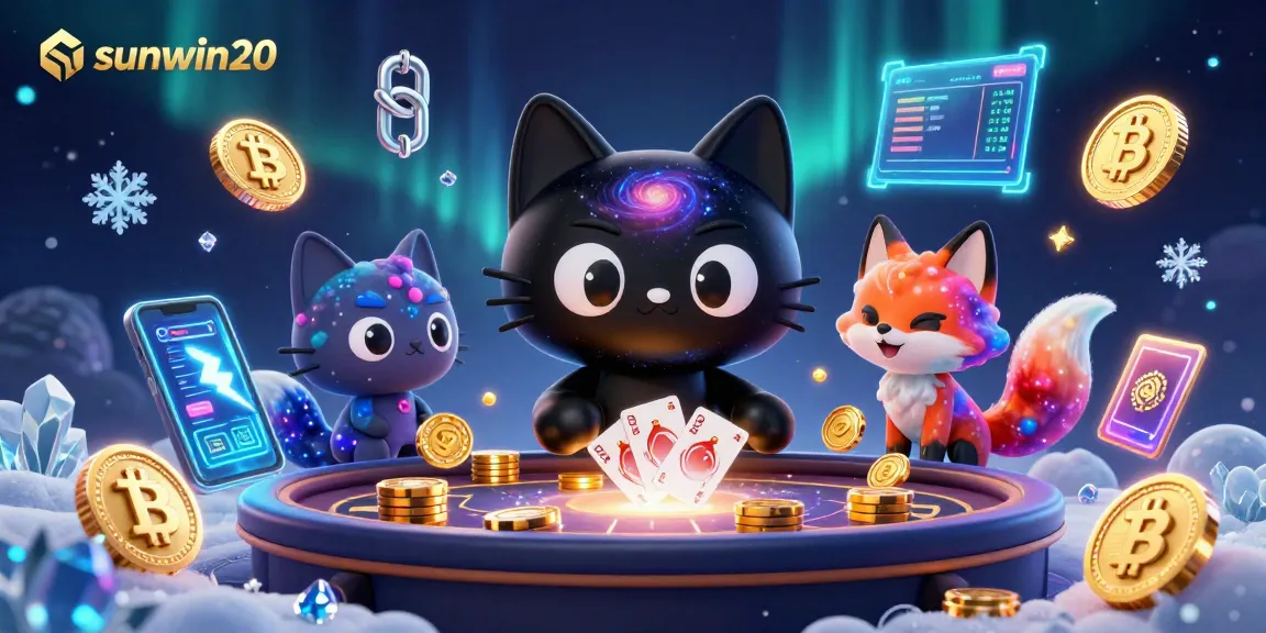 Spin to win at sunwin20 with a vibrant cosmic casino scene featuring a cat and fox.