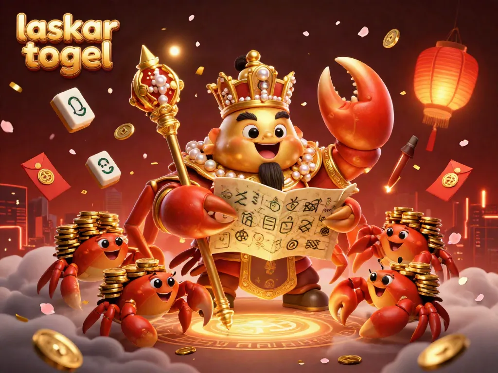 Experience the excitement of laskar togel with our vibrant casino-themed illustration featuring a golden crab emperor and dynamic game elements.