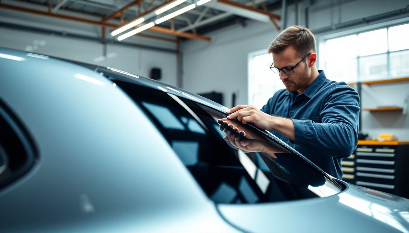 Apply ceramic window tint with precision in a professional garage setting.